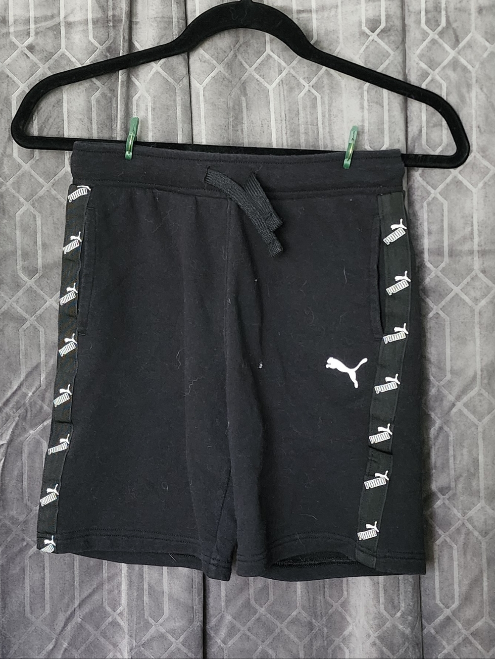 Puma Black Logo Side-Tape Kids Athletic Shorts
